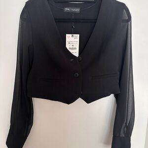 Zara Black Sheer Sleeve Blazer